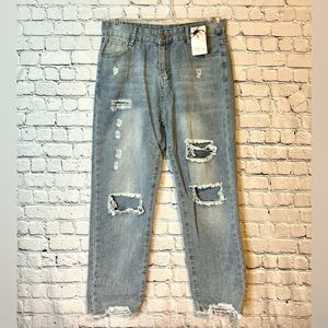 NWT Distressed, High Rise, Light Washed Jeans- Medium